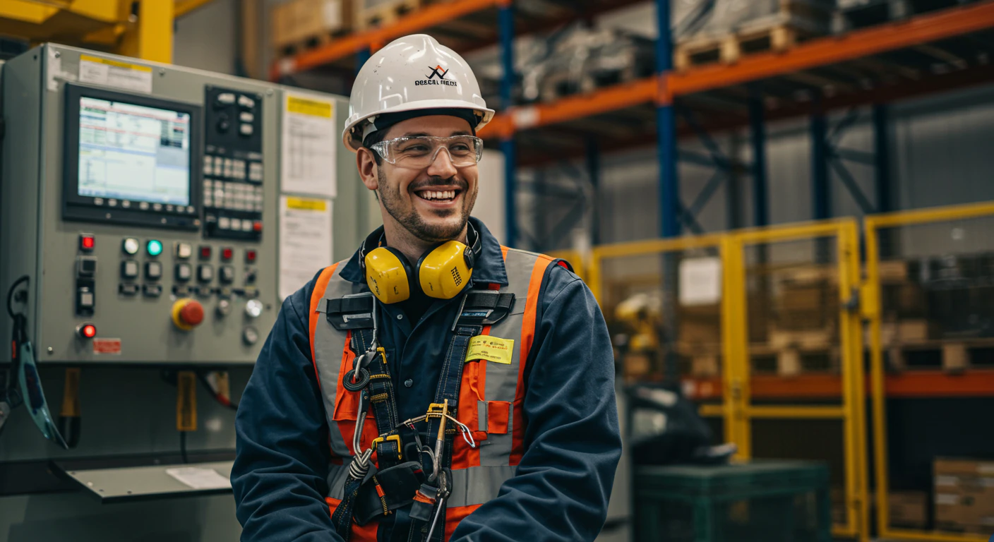 Factory worker reviewing progress on TANDA dashboard
